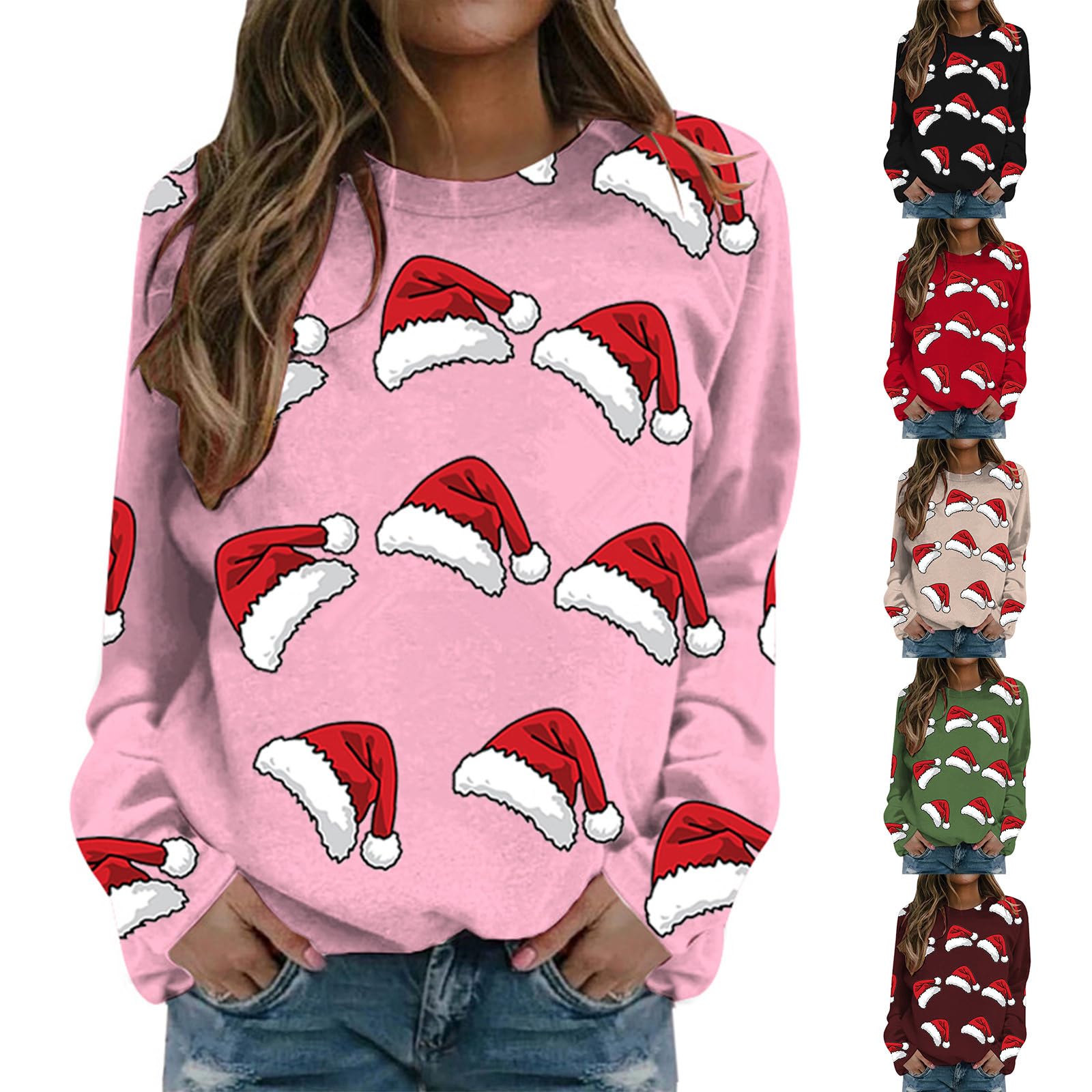 Christmas Outfits For Women,Christmas Shirts For Women 2025 Comfy Cute Print Sweatshirt Ugly Xmas Tops Lounge Holiday Long Sleeve Crewneck Pullovers,001Pink,S