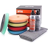SPTA HD Buffing Polishing Pads, 5 Inch Orbital Buffer Pads Hook and Loop Buffing Pads, Foam Polish Pad 5 Grits from Coarse to Fine for 5 Inch DA Rotary Polisher Compounding, Polishing and Waxing