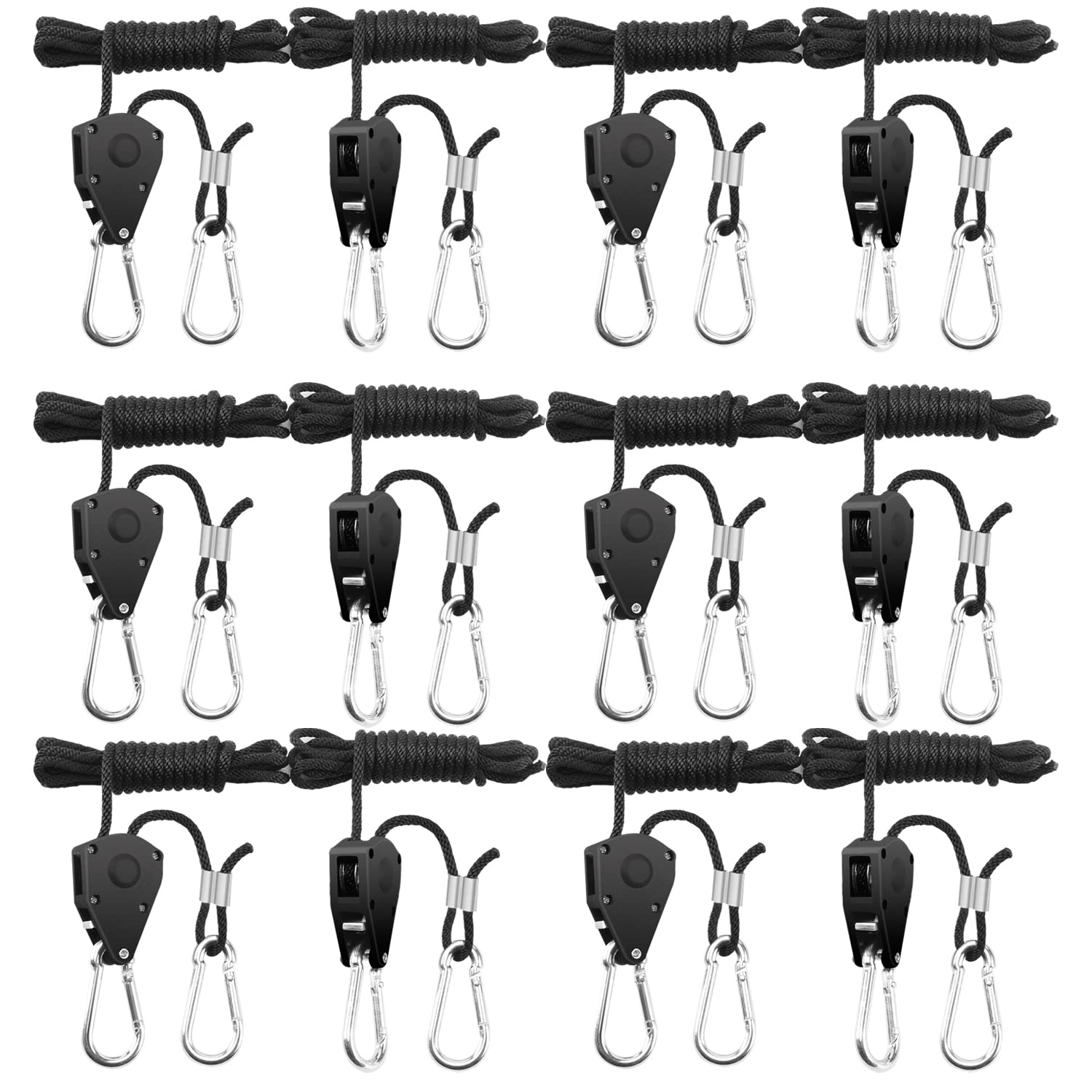 BOSYTRO 6 Pairs (12 Pieces) Ratchet Rope, Adjustable 1/8 Ratchet Hangers, Ratchet Pulley Suitable for Lights, Plant Lights and Gardening Pots. Each Pair Holds 68 kg