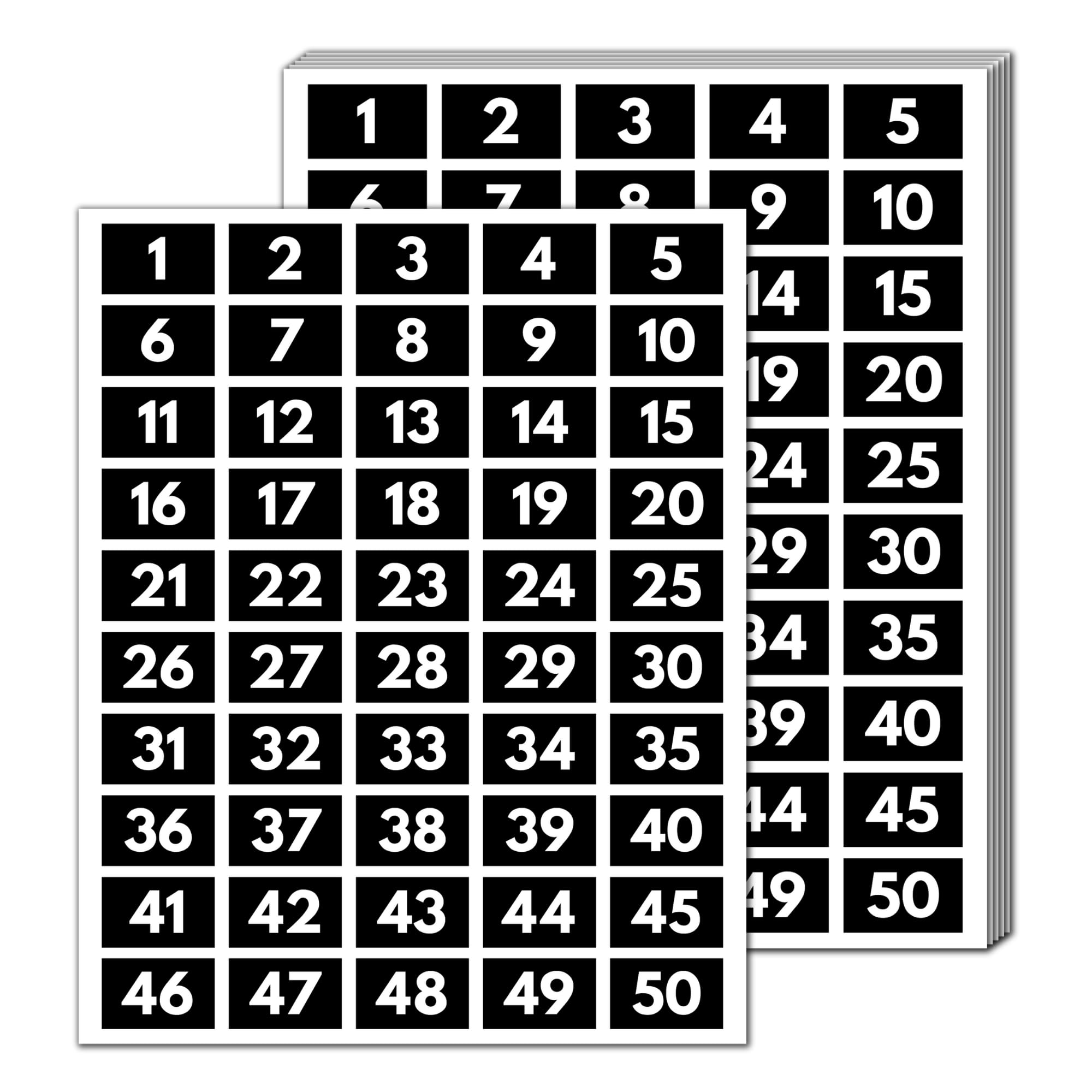 15 Sets - Number Stickers 1-100, Waterproof Vinyl - White Numbers, 40 x 25 mm