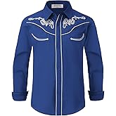 EDFTM Boy's Western Cowboy Shirt Embroidered Long Sleeve Regular Fit Casual Cotton Button Down Hippie Shirts