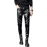 Idopy Men`s Rock Steampunk Studded PU Leather Pants Slim Fit with Rivet