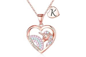 IEFRICH Unicorns Gifts for Girls Necklaces, Rose Gold Plated Heart Unicorn Necklaces for Women Girls Initial Necklaces for Women Girls Unicorn Jewelry Unicorn Gifts for Girls Birthday Gifts