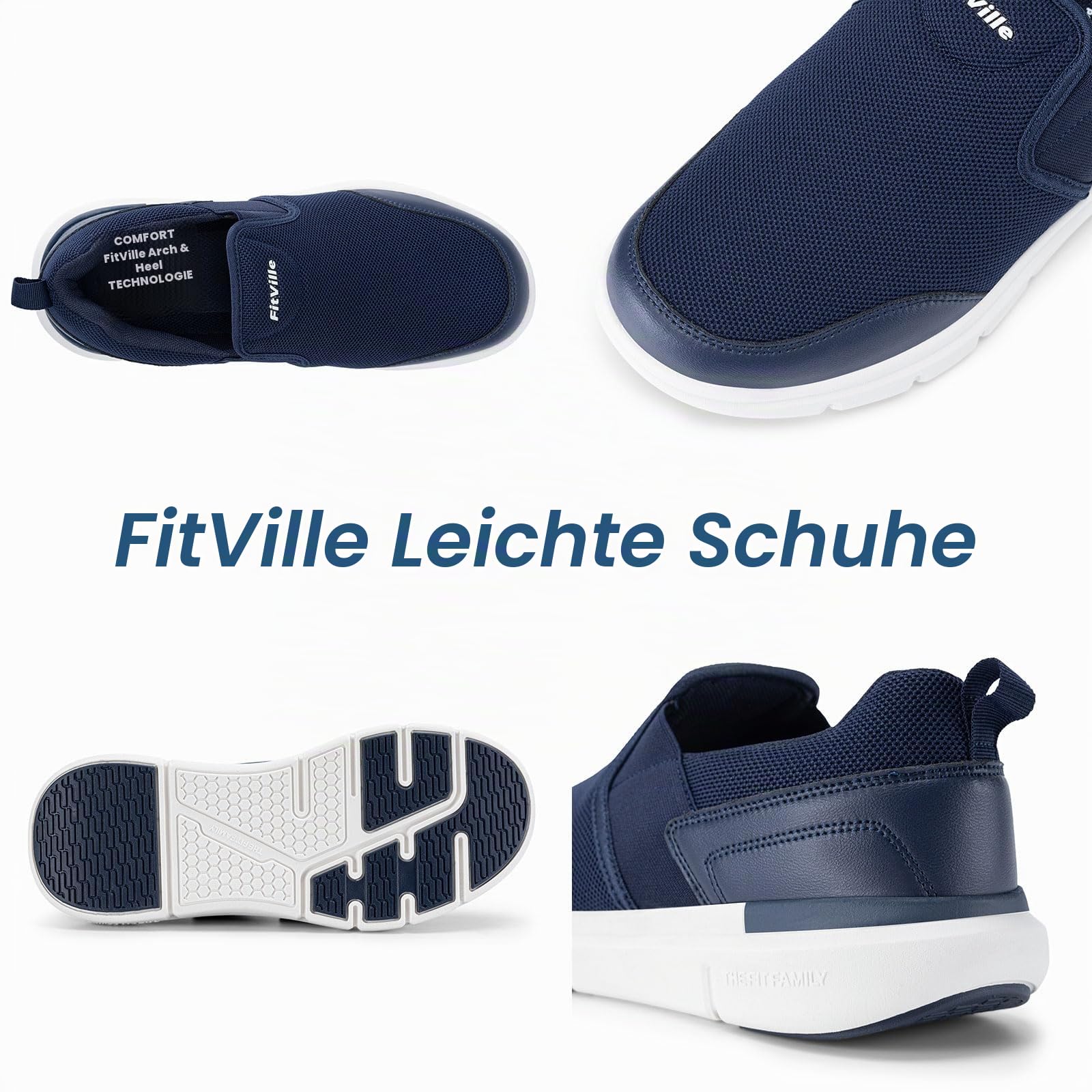 FitVille Slip On Sneaker Herren Extra Weite Turnschuhe rutschfest Walkingschuhe Breit Outdoor Schuhe Bequem Leichte Atmungsaktive Freizeitschuhe Mitternachtsblau 46 EU X-Weit 3