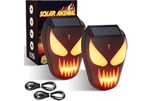 WACIEO Solar Nocturnal Animal Repeller with Flickering Flame, Waterproof Solar Racoon Repellent Outdoor Coyote Deterrent for Fox, Raccoon, Skunk, Deer - Predator Light for Chicken Coop, Garden (Amber-2pack1)