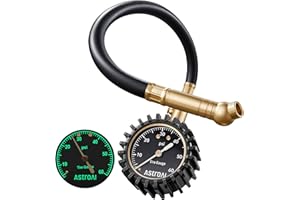 AstroAI Heavy Duty Tire Pressure Gauge 60 PSI with Large 2" Easy Read Glow Dial, Durable Rubber Hose and Solid Brass Construc
