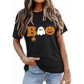 Halloween Shirts for Women Boo Spooky T Shirt Ghost Graphic Tee Halloween Pumpkin Short Sleeve Tee Tops