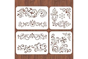 INFUNLY 4PCS Lace Corner Stencils for Painting - Reusable Flower Border Wall Stencil, Large Pattern Tile Stencil for Floor/Furniture/Glass/Wood - Home Decoration