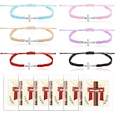 Christian Valentines Day Gift Cross Faith Bracelets Bulk, 6 Pcs Jesus Religious Braided Clay Beaded Bracelets, Elastic Adjustable Bracelet Jewelry Gift for Easter,Christmas,Baptism,Back to School,VBS