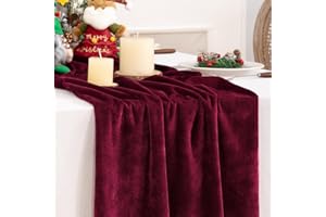 DeZerlor Velvet Table Runner Christmas Table Runner 20 x 120 Inch Luxurious Elegant Velvet Fabric Table Decorations for Xmas Dinner Holiday Wedding Bridal Baby Shower, Burgundy Red