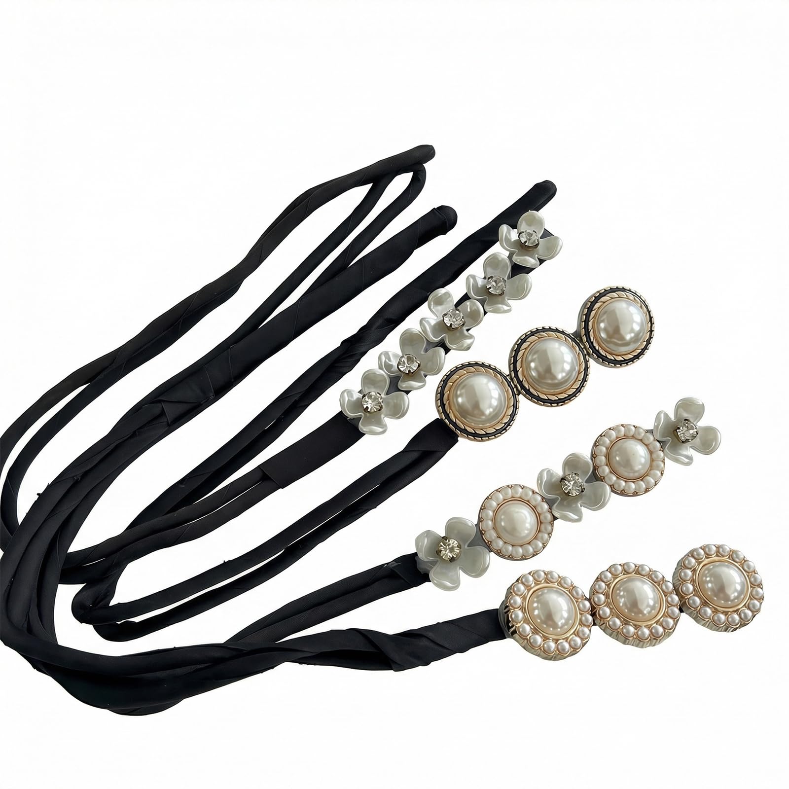 4Pcs Women Magic Hair Bun Maker French Hairstyle Hair Twist Curler with Peal and Flower Buns Shaper Donut Bun Maker Elegant DIY Hair Styling Accessories