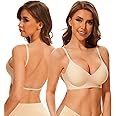 BOUFOR Deep V Neck Backless Bras for Women Padded Bralette Push Up Seamless Wire-Free Low Back Bra Convertible Straps