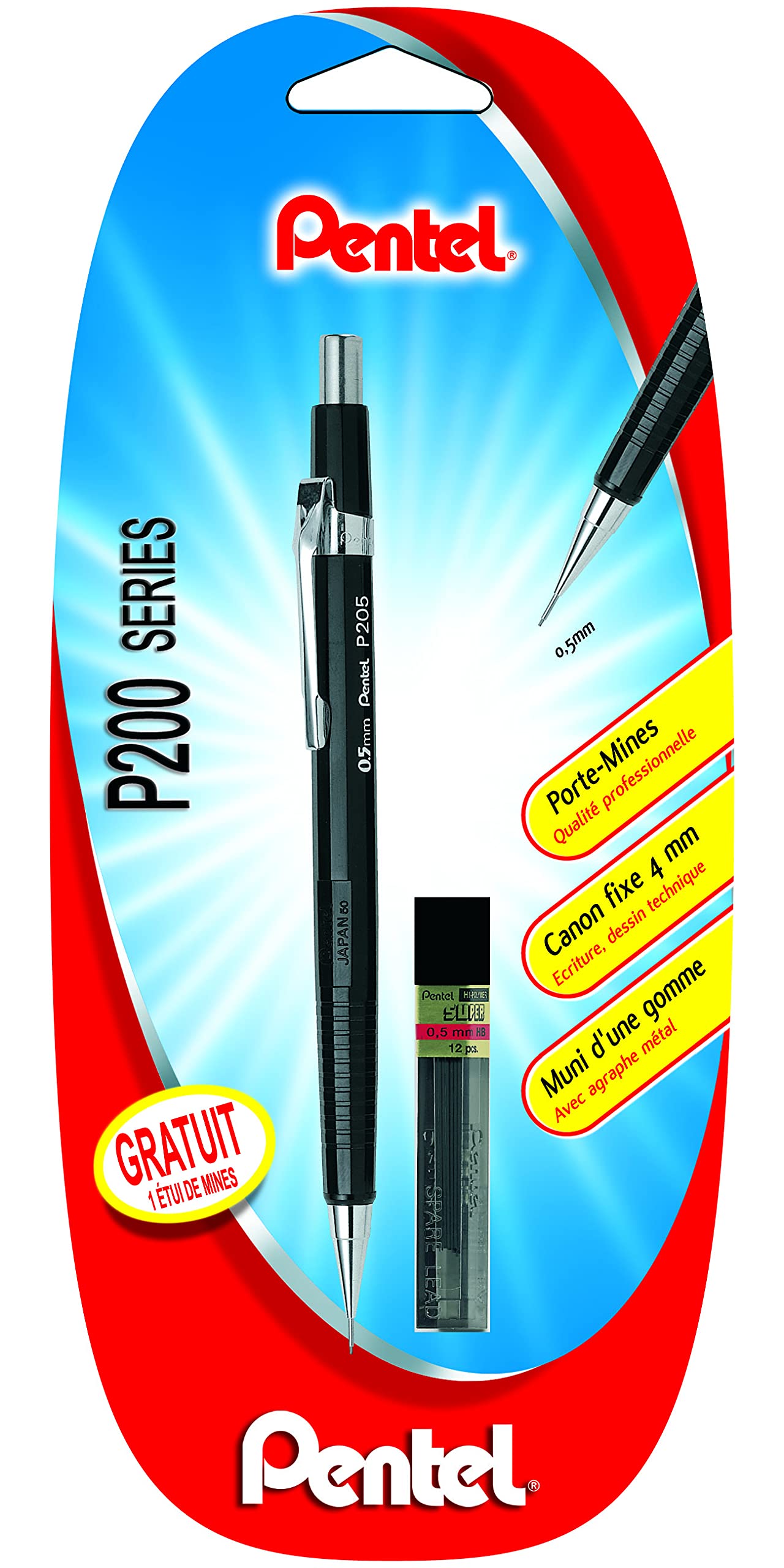 Pentel P205 Mechanical Pencil 0.5 mm Fixed Barrel 4 mm Black