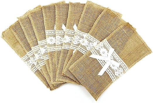 Amazon Com Burcan 20 Pcs Classic Burlap Lace Silverware Napkin
