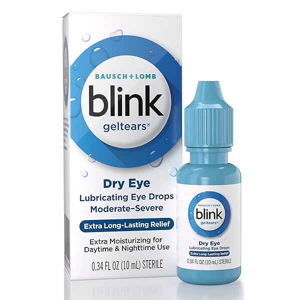 BLINK GELTEARS EYE DROPS FOR DRY EYES, MOISTURIZING & SOOTHING FOR MODERATE TO SEVERE DRY EYES, INSTANTLY SOOTHES, MOISTURIZES & PROVIDES LONG-LASTING HYDRATION FOR DAY & NIGHT RELIEF, 0.34 FL OZ