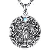 YONFQE Triple Moon Goddess Necklace S925 Sterling Silver Pagan Wiccan Magic Pendant Witchy Jewelry Gifts for Men Women