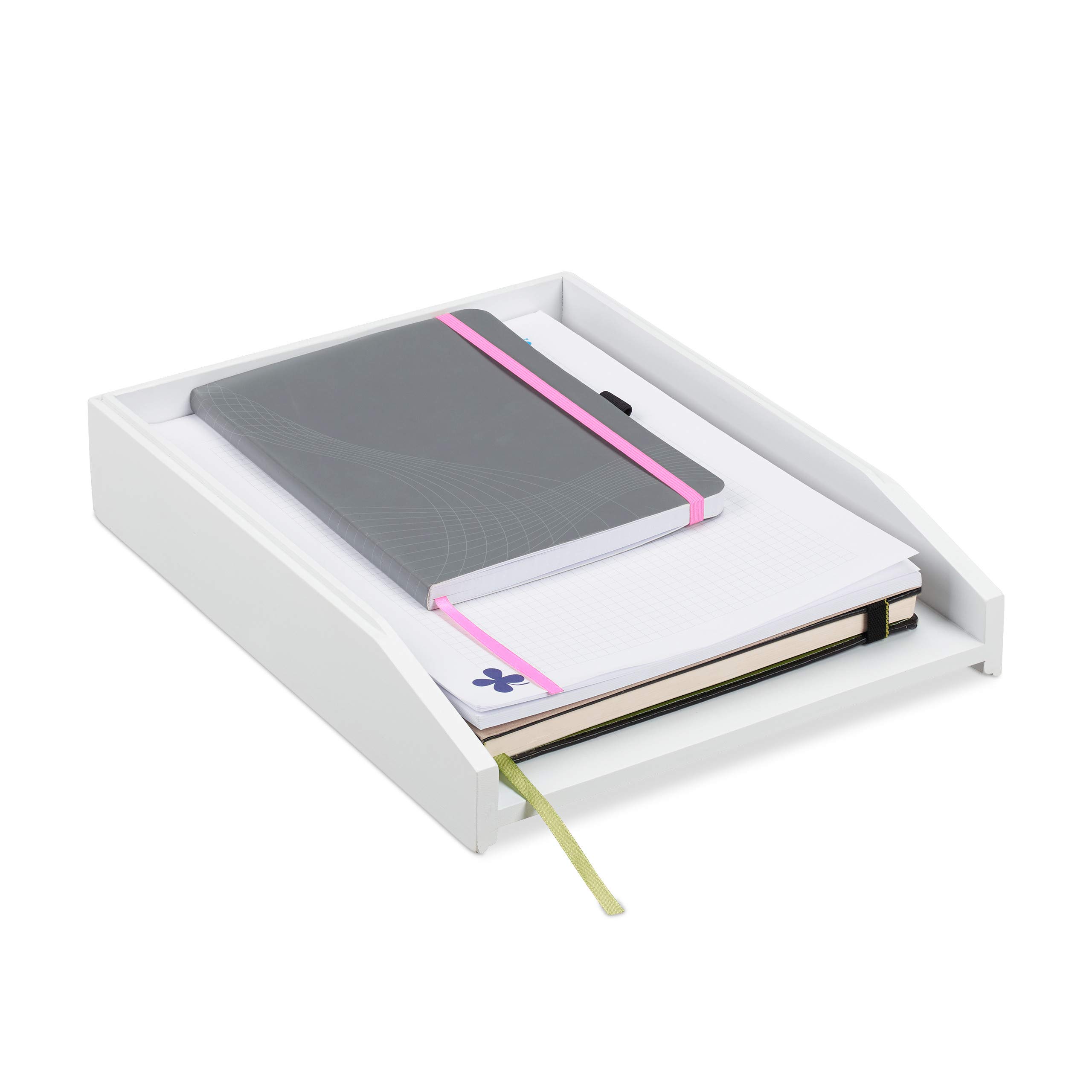 Relaxdays Letter Rack, Filing Tray, Bamboo, Stackable, DIN A4, Office Desk Organiser Stand, HWD 6x25x33 cm, White, 6 x 25 x 33 cm