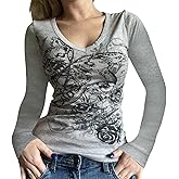 Lucakuins Women Y2k Graphic Long Sleeve Tee Shirt Fairy Grunge Aesthetic Shirts Fall Harajuku Teen Girl 90s Streetwear