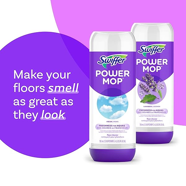 SWIFFER POWERMOP FLOOR CLEANING SOLUTION WITH FRESH SCENT, POWERMOP REFILLS, FLOOR CLEANER FOR MOPPING, 25.3 FL OZ, 2 PACK