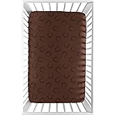 Sweet Jojo Designs Baby Fitted Mini Crib Sheet (Horseshoe Print) for Girls or Boys, Newborn/Infant Nursery, Play Yards, Portable Cribs Brown Horse Shoe, South, Western, Cowboy, Wild West Colletion