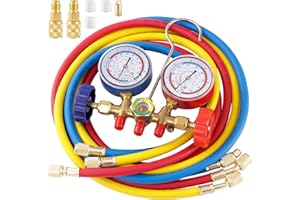 R410A Manifold Gauge Set, 5FT AC Manifold Freon Gauge Set with R410A Mini Split Adapter 1/4 x 5/16 for R410A R134A R22 R12 (M