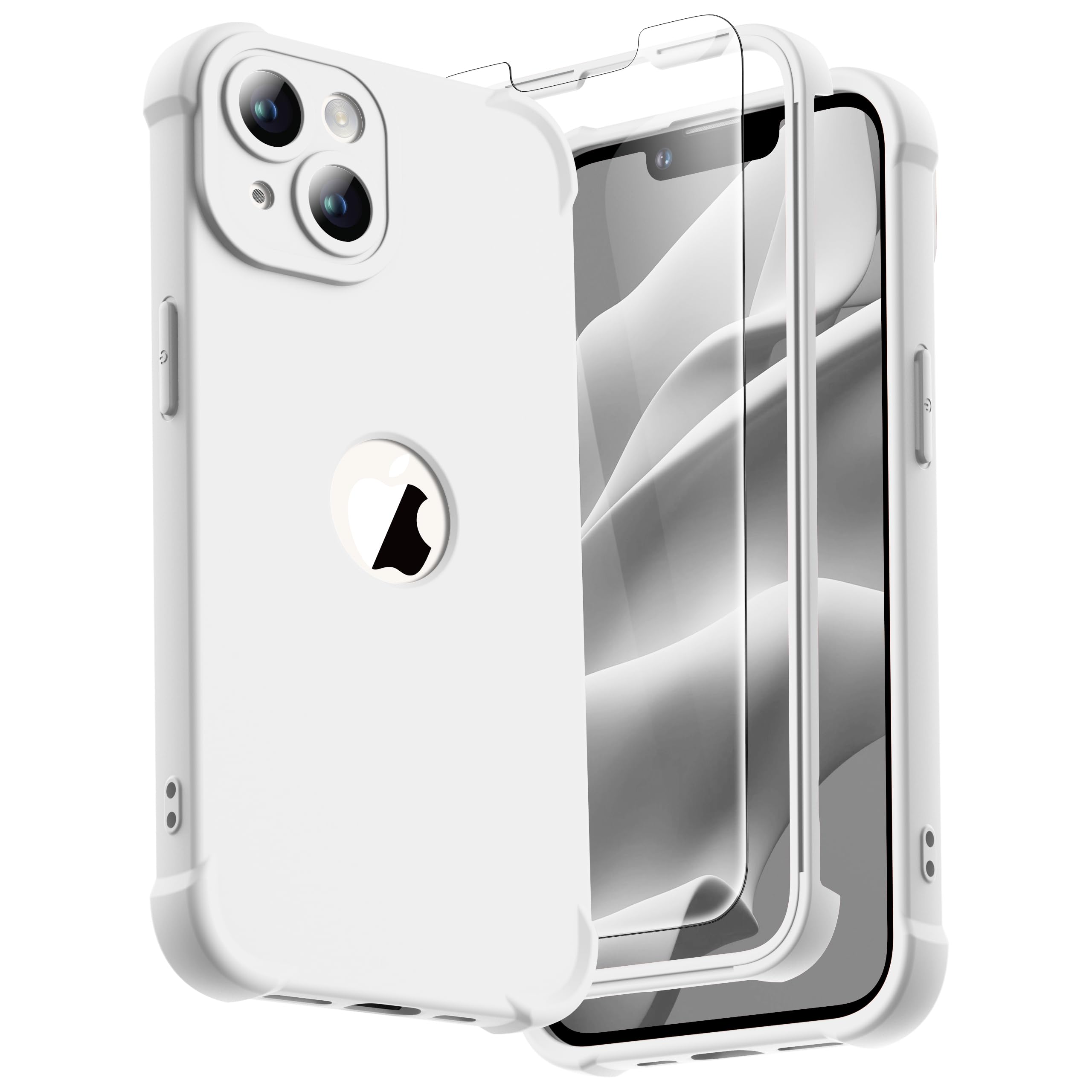 ORETECH Silicone Case for iPhone 14 Plus Case, with [2 x Tempered Glass Screen Protector] [Camera Protection] [Military Grade Protective] 360 Shockproof Thin Slim Fit Rubber Bumper Cover - White — image 1