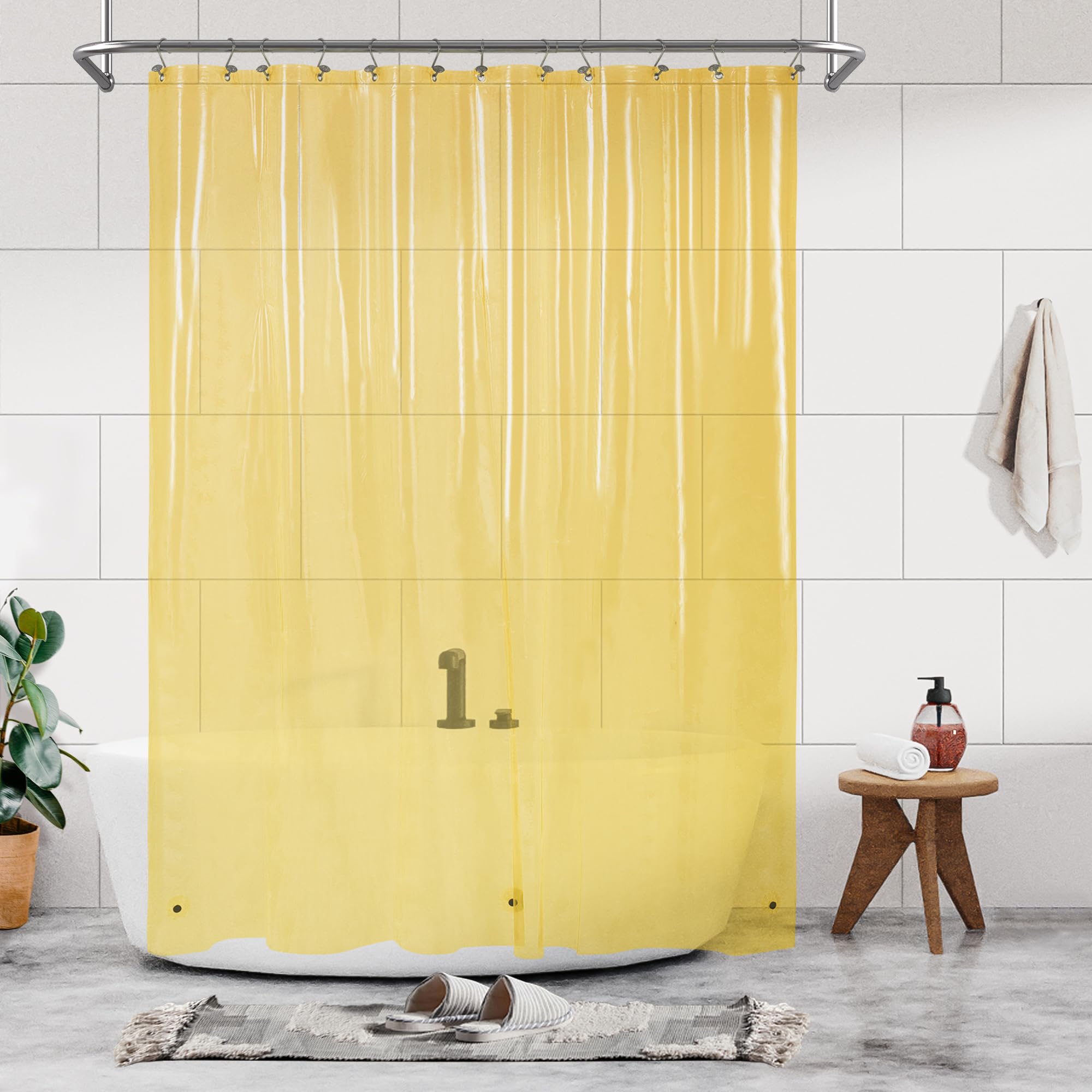 Photo 1 of Barossa Design Clear Yellow Shower Curtain Liner - Premium PEVA Shower Liner with 3 Magnets & Metal Grommets, Waterproof Lightweight Standard Size Curtains for Bathroom - Translucent Yellow