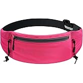 WATERFLY Running Belt Fanny Pack: Breathable 3 Pocket Waist Bag for Men Women Workout Exercise Fitness Phone Holder Fits All Phones - Runner Marathon Jogging Race Belt with Bib Clip Pink