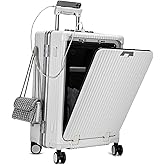 feilario Aluminium Frame PC Hard Shell Spinner Wheels Luggage,20.8"X15"X8.7 Airline Approved Built-In TSA lock Carry on Suitcase, with Cup Holder, USB Port, Phone Holder