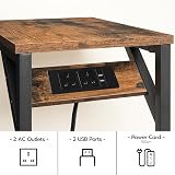 HOOBRO C Shaped Side Table with Charging Station Rustic Brown Black view 4
