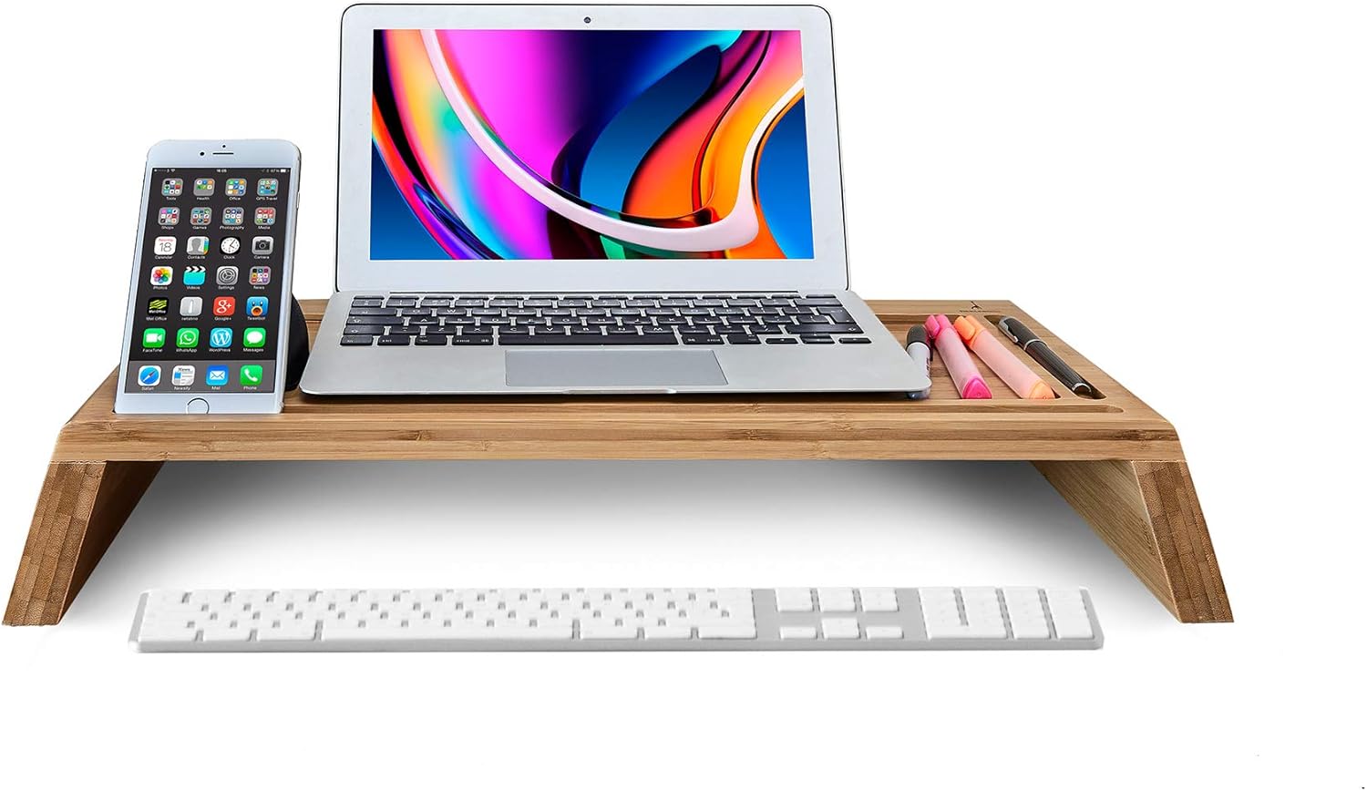 TickleBrick Bamboo Wood Monitor Stand, docking station, monitor riser