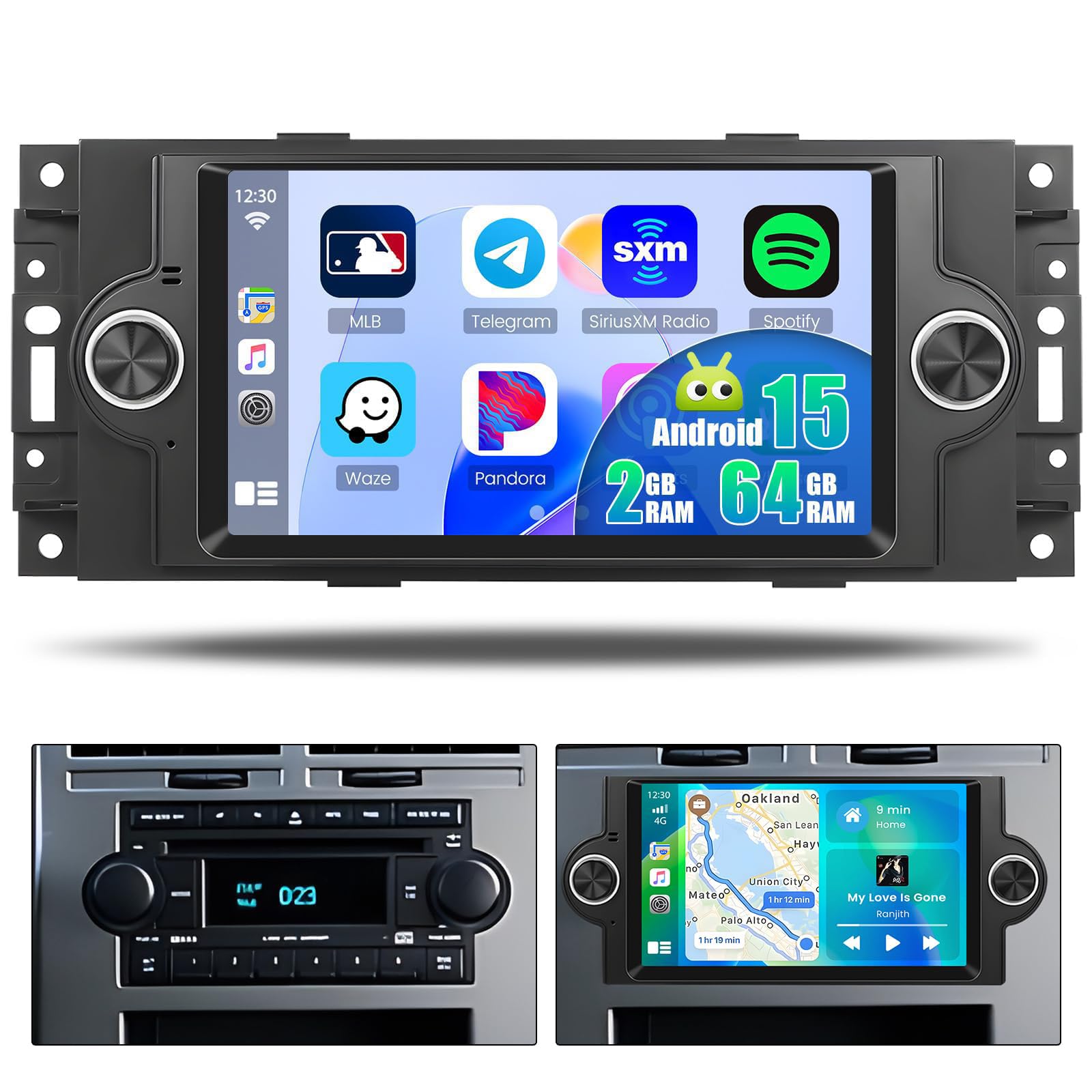 Photo 1 of 2+ 64GB Android 15 Car Stereo for Dodge Ram 1500/2500/3500 (2006-2008),Dodge Durango (2005-2008),Chrysler 300 Touring/300C/300M (2005-2007),Jeep Commander Patriot Compass CarPlay Touch Screen Radio