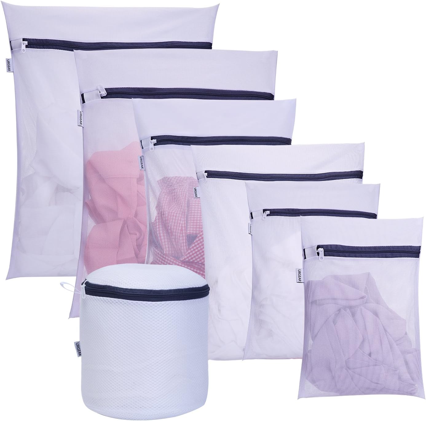 URGEAR 7Pcs Mesh Laundry Bag, Lingerie Bags for Laundry, Travel Storage Organize, Delicates Laundry Bag for Sock, Bra,Underwear,Garment,Blouse, Hosiery (2 Large & 2 Medium & 2 Small & 1 Bra Bag)