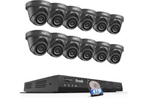 PANOOB 16 Channel Security Camera System, 12x 5MP Wired IP Dome Turret PoE Camera Outdoor, AI Human Detection, Built-in Mic, Remote Access, 4K 16 Channel NVR 4TB HDD for 24-7 Recording, PD93A31216-5M