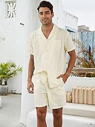 Fenxxxl Linen Sets For Men 2 Pieces Short Sets