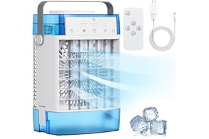 BRIGIN Portable Air Conditioners, 1000ml Portable AC Unit with Remote Control, Powerful 3 Speeds 7 Colors LED Evaporative Air Cooler with Timer, Personal Mini Air Conditioner Portable for Room Office Bedroom