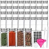 36 Pack 4 oz 120 ml Clear Glass Spice & Salts Jars Bottles, Square Glass Seasoning Jars With Aluminum Silver Metal Caps and P