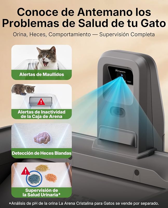 PUROBOT Crystal Duo Arenero Gatos Autolimpiable, Cámara AI, Arenero Autolimpiable para Gatos, Limpieza Bidireccional, Bandeja Reemplazable, Seguimiento Sanitario, Eliminación de Olores, Gris