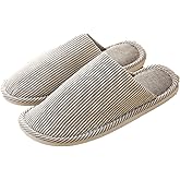 Tiger007 Women's Striped Linen Comfortable Non-Slip Cotton Slippers, Closed Toe Spa Slippers, Machine Washable