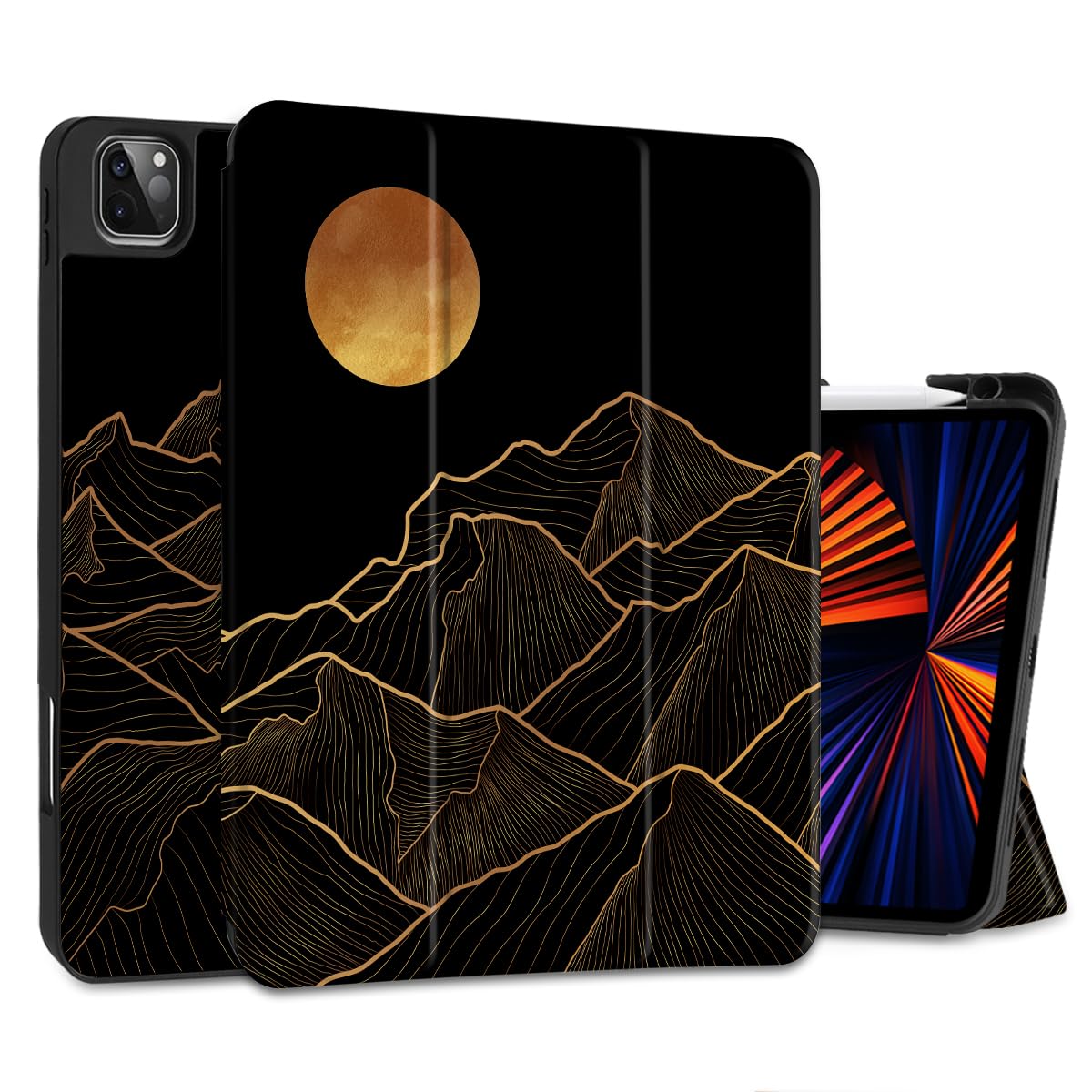 Photo 1 of DONGKE Case for 2022/2021/2020/2018 iPad Pro 11 inch Gen 4/3/2/1 - Slim Protective Case - Built in Pencil Holder Support Charging - Trifold Stand & Sleep/Wake Cover - Golden Mountain