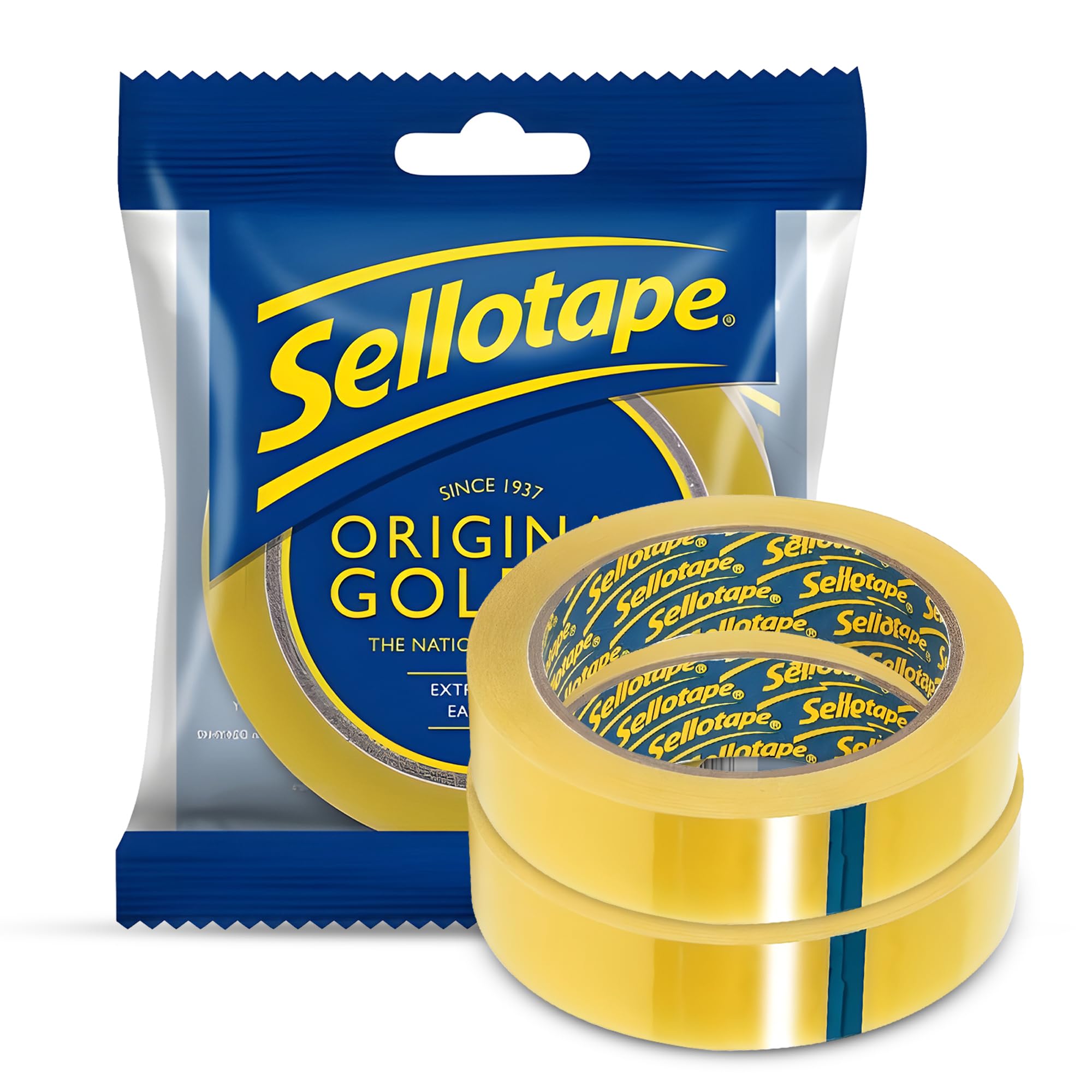 𝟮 𝗣𝗔𝗖𝗞 Original Golden Cellotape | Multi-Purpose Clear Tape for Household Objects - Extra Sticky Clear Packing Tape for Sticking Envelopes, Cards & Gifts | Easy to Use - Sellotape 24mm x 50m