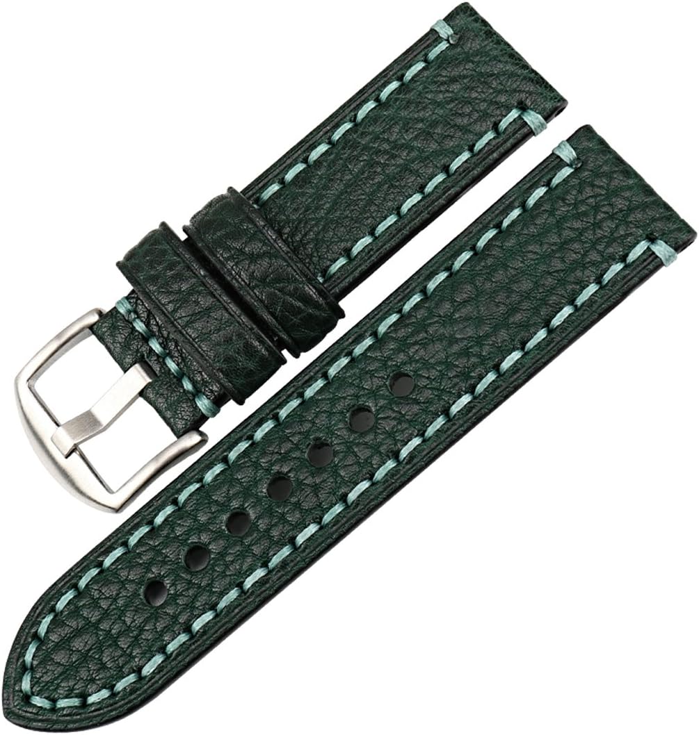 MAIKESREZERO Watch Band, Genuine Leather Watch Strap 20mm 22mm 24mm 26mm with Stainless Steel Buckle Watchband (Band Width 24mm, Light Brown+Silver Buckle)