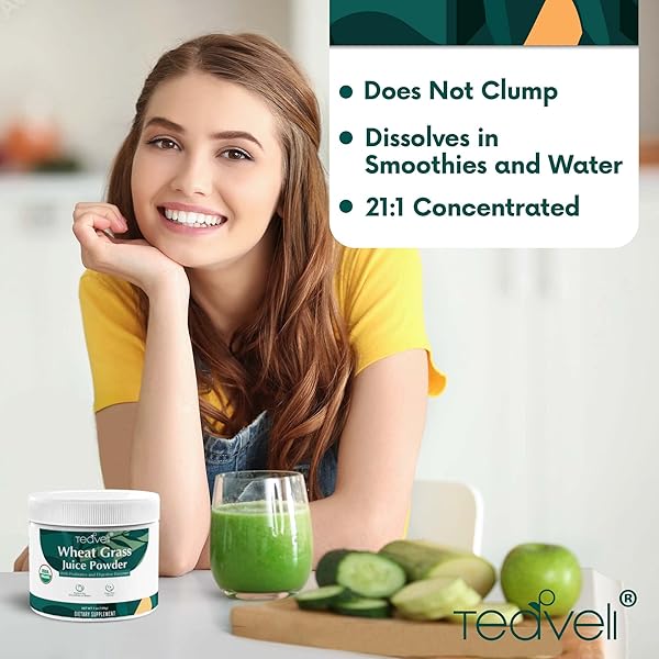 TEAVELI ORGANIC WHEATGRASS JUICE POWDER WITH PROBIOTICS – UTAH GROWN RAW WHEAT GRASS POWDER & GREEN JUICE POWDER – BIOACTIVE DEHYDRATION FOR FLAVOR & NUTRIENT RETENTION – 7 OZ (199G)