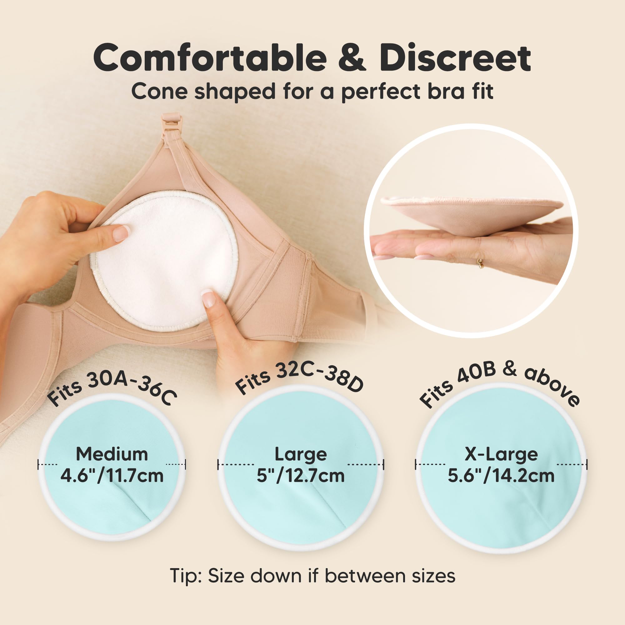 Organic Nursing Pads - 14 Washable Viscose Derived from Bamboo Breastfeeding Pads, Wash Bag, Reusable Breast Pads for Breastfeeding, Nipple Pads for Breastfeeding Essentials(Pastel Touch, L 4.8