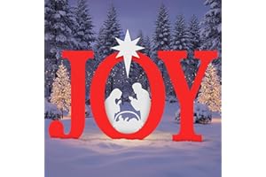 LEIFEOSH Christmas Joy Nativity Outdoor Decoration, 3 Piece Joy Christmas Nativity Scene Yard Signs Lawn Decor Weather Resistant PVC Silhouette Outdoor Decor, Red