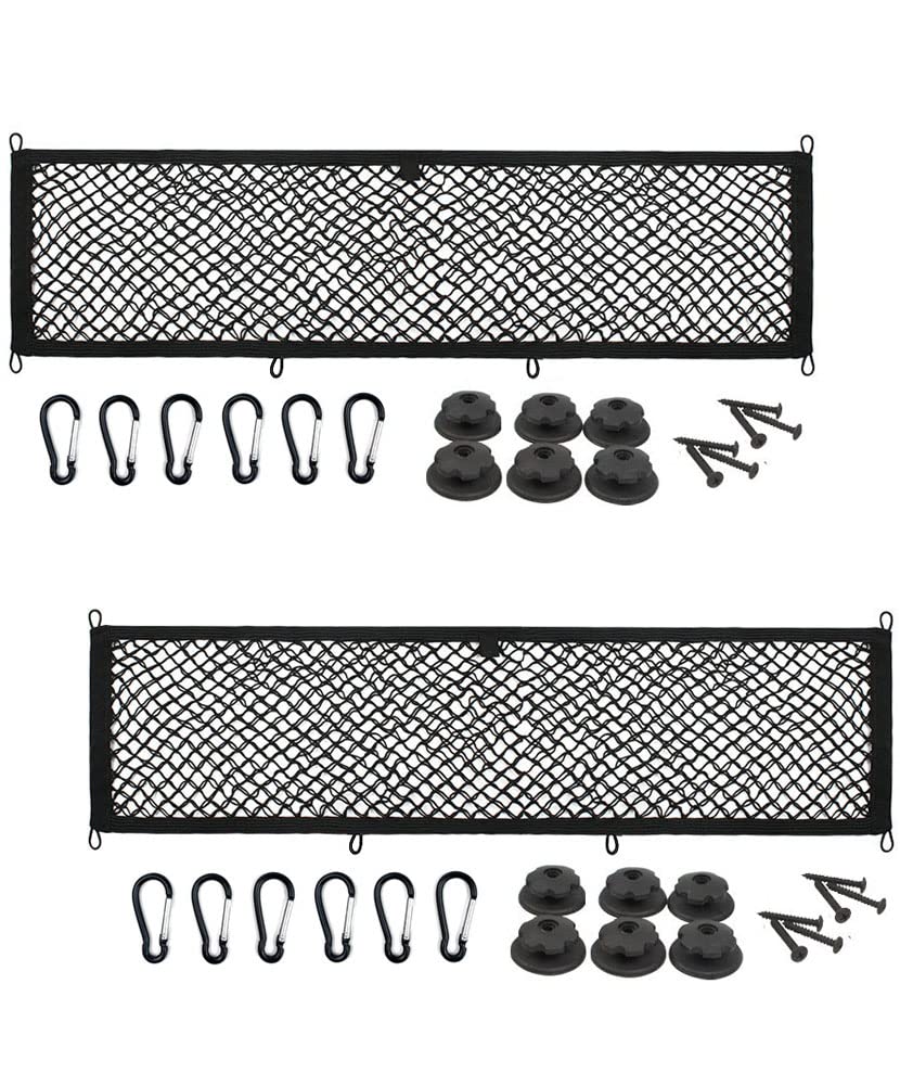 Photo 1 of [2 PACK] JAVOedge Extra Large Cargo Net for Car, SUV, Truck, RV, Boat – Elastic Storage Mesh Organizer with Built?In Hooks, 12 Screws & 12 Carabiners – Heavy?Duty Trunk Cargo Net & Vehicle Storage Bag
