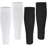 LIQWEI 2 Pairs Pre Cut Soccer Socks, Shin Guard Sleeves Adult Black White Leg Sleeves, Elastic Football Sports Socks for Soccer Running Cycling