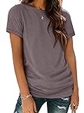 ATHMILE Cotton Shirts for Women Short Sleeve Round