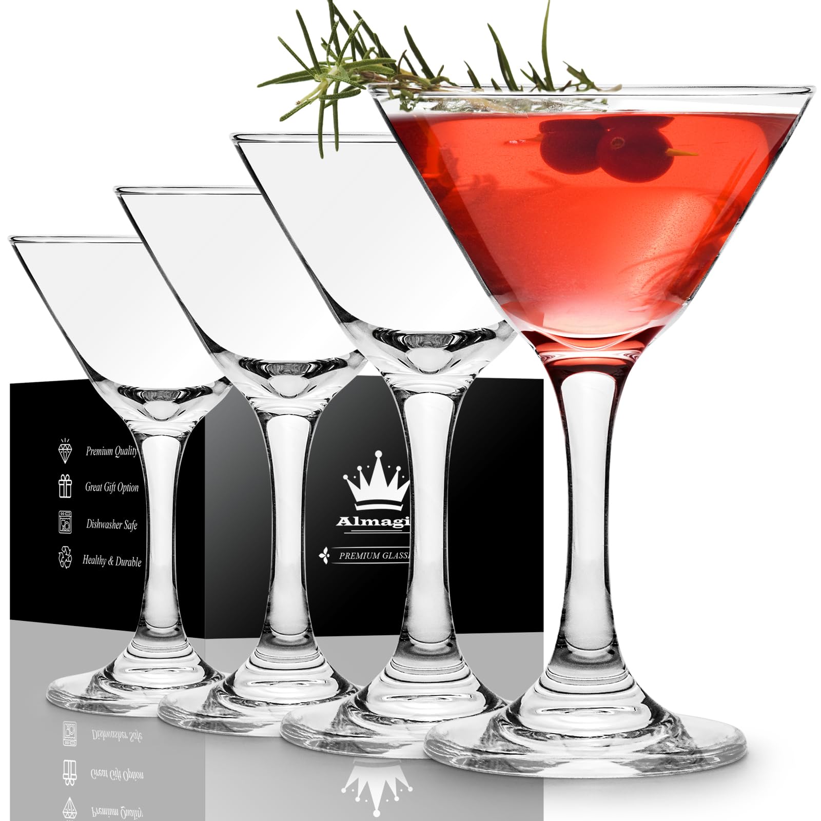 Photo 1 of Almagic Martini Glasses Set of 4 - Small Size 120 ml / 4 oz Premium Cocktail Glasses for Espresso Martinis, Margaritas, Manhattans, Cosmopolitans - Elegant Bar Accessories & Housewarming Gifts