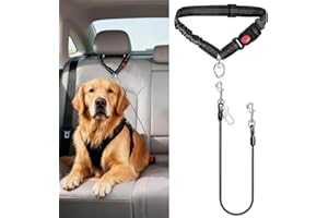 Idepet Dog Seat Belt for Car, 2 Pcs Stainless Steel Chew Proof Dog Seatbelt 3 in 1 Harness for Safety Heavy Duty Pet Seat Belt for Medium & Large Dogs (Black)